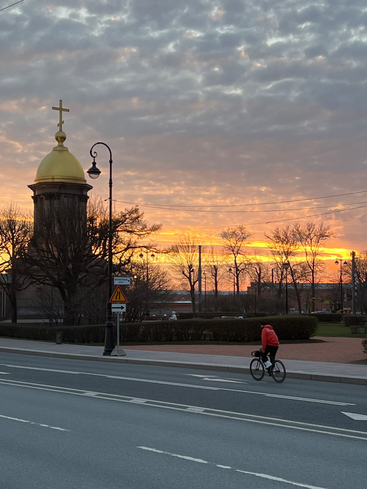 Evening scenes captured in Saint Petersburg show cathedral, docked ship