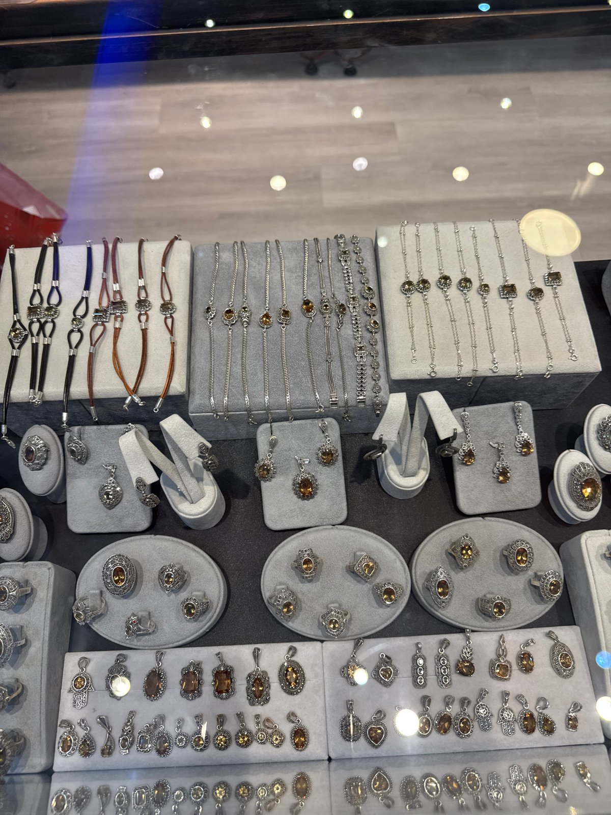Tourist documents Turkish jewelry shop displays in Avanos