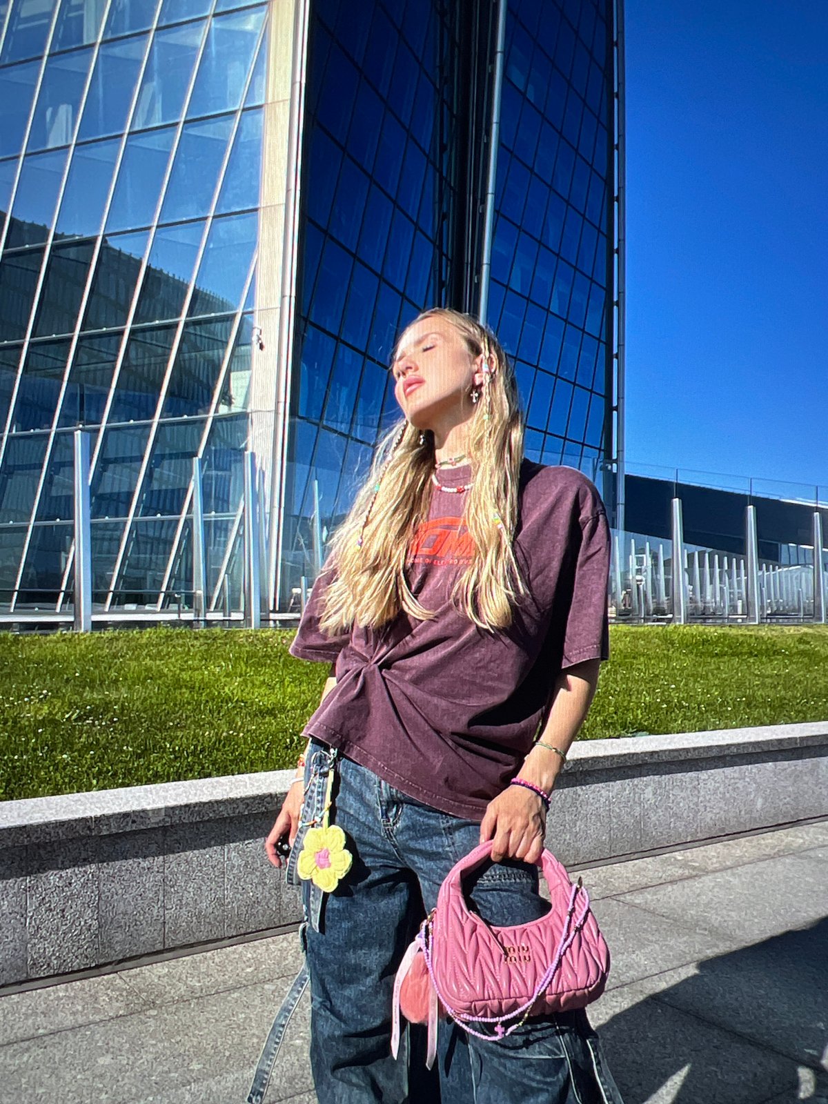 Outdoor portrait session in Russia, purple fits and beaded accessories