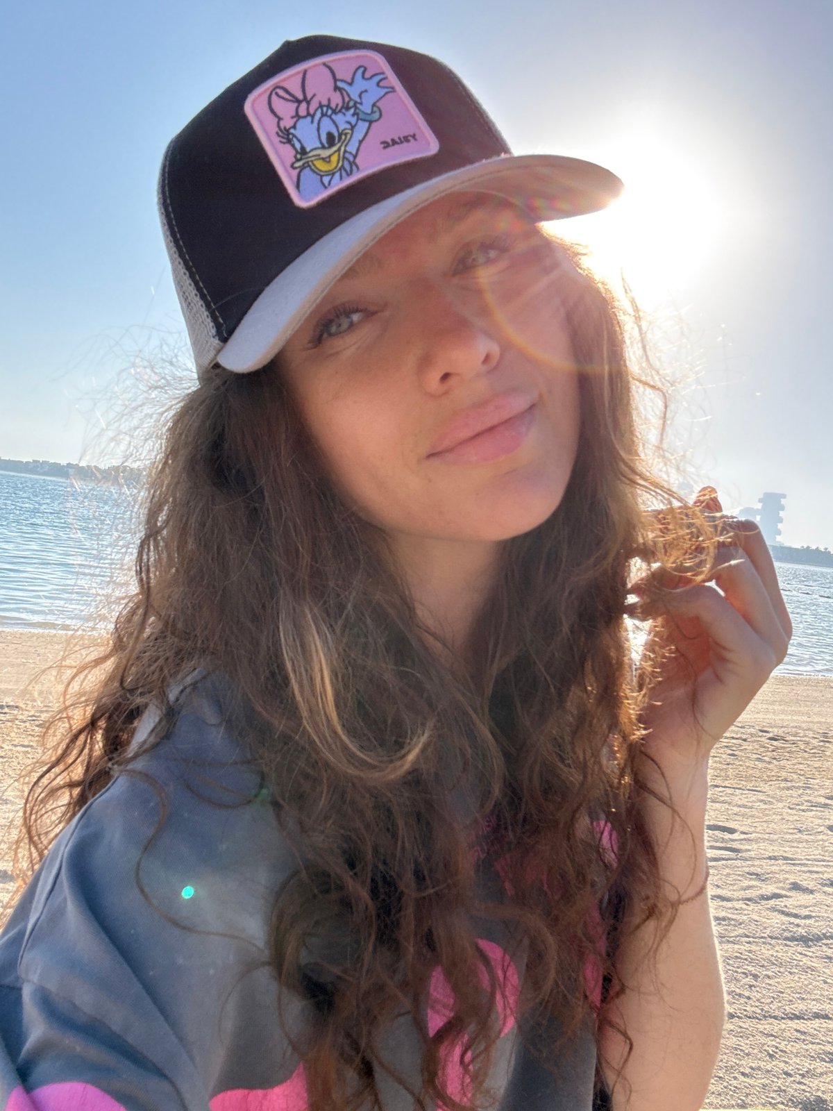 Beach day documented in Dubai with skyline views