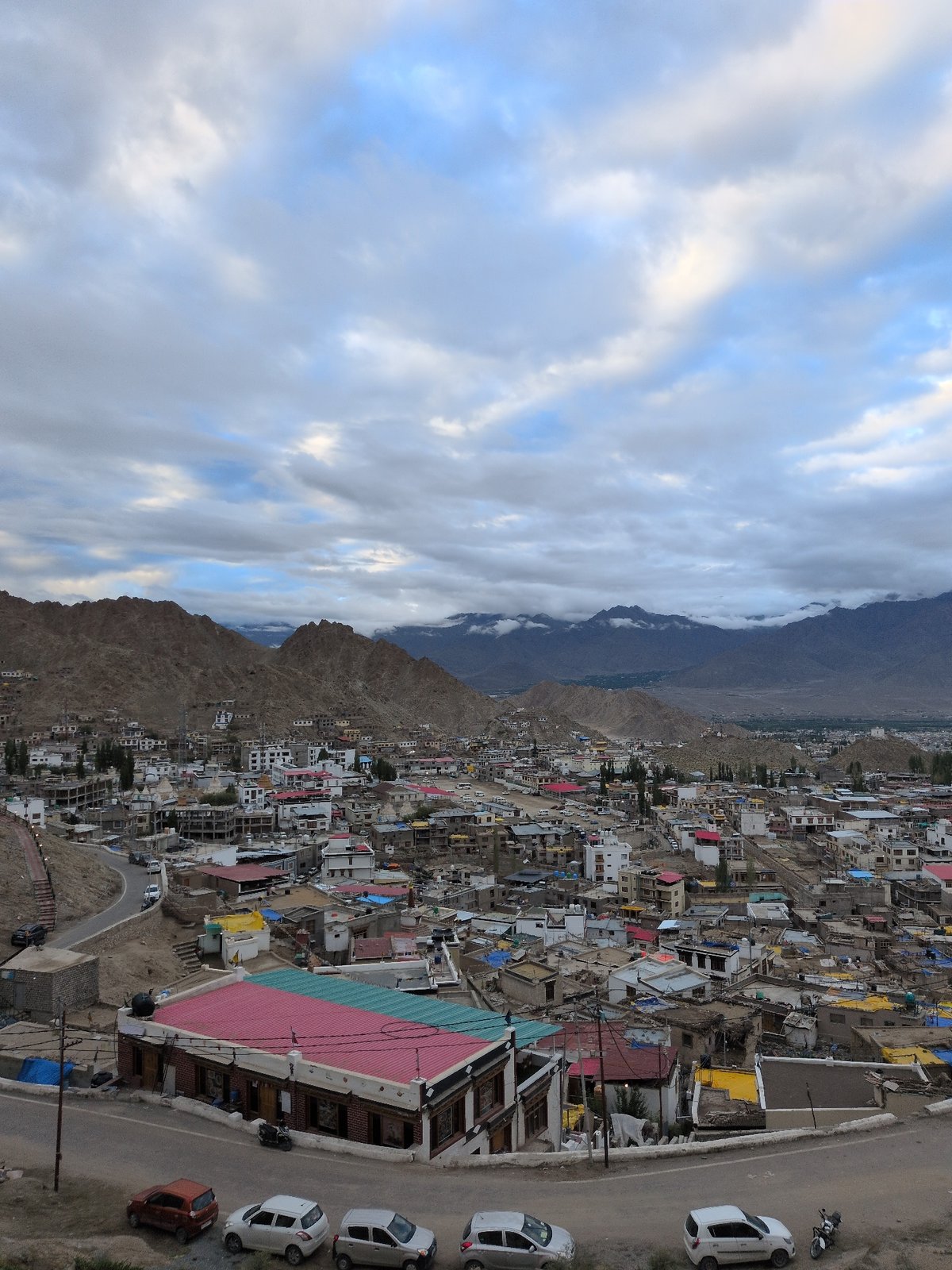 Leh from every angle: palace, monastery, prayer flags, mountains