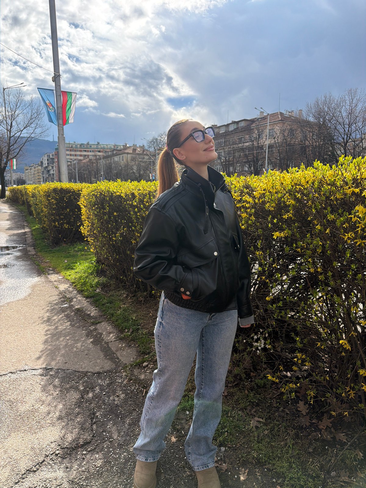Casual street photography session captured on Sofia sidewalk