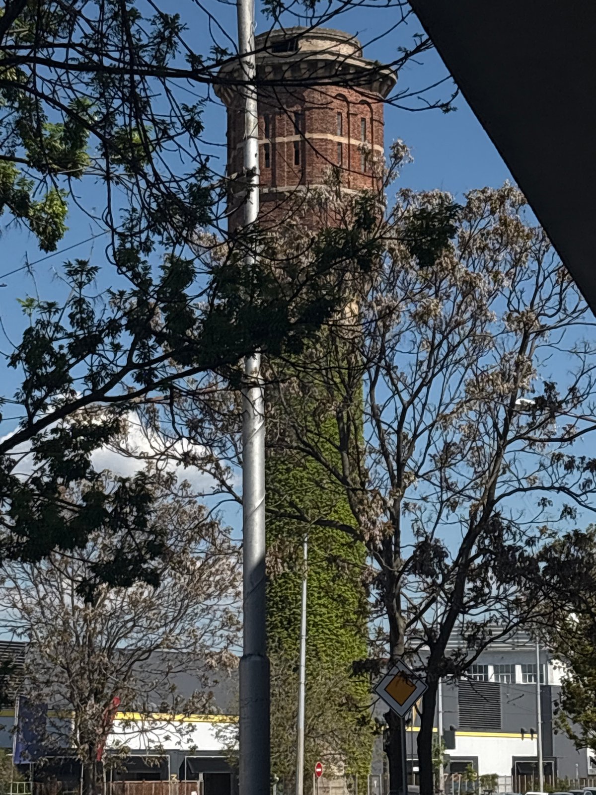 Sofia Water Tower captured from unusual angle underneath structure