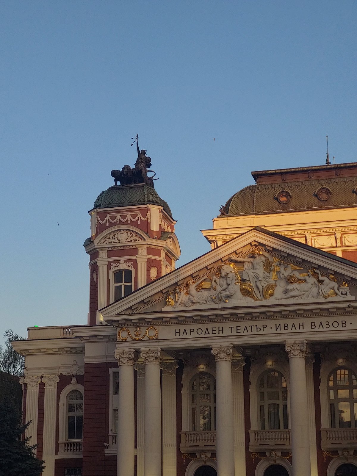 Urban twilight scenes documented around Sofia's National Theatre