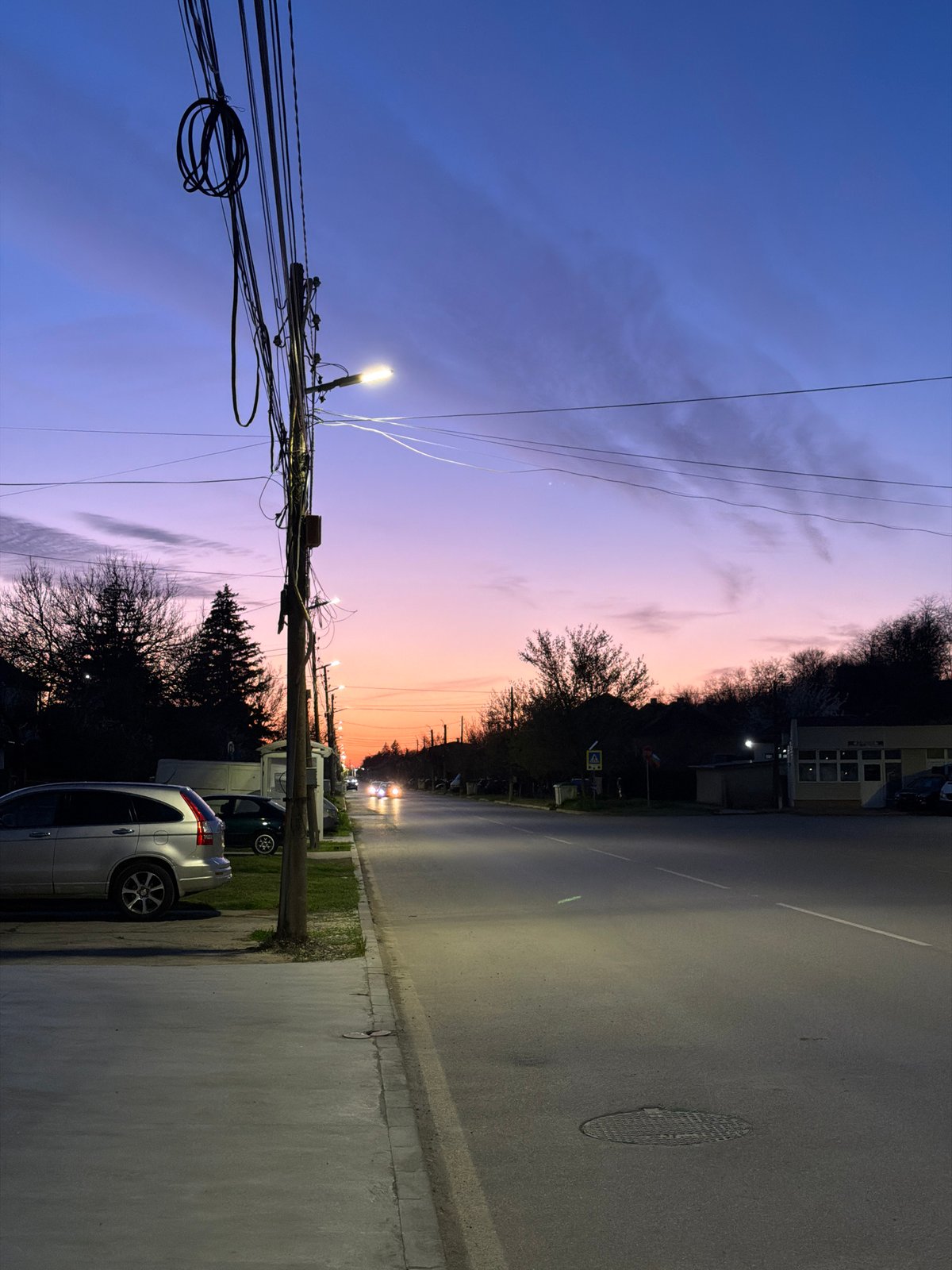 Dusk street scene captured in Kozloduy, Bulgaria