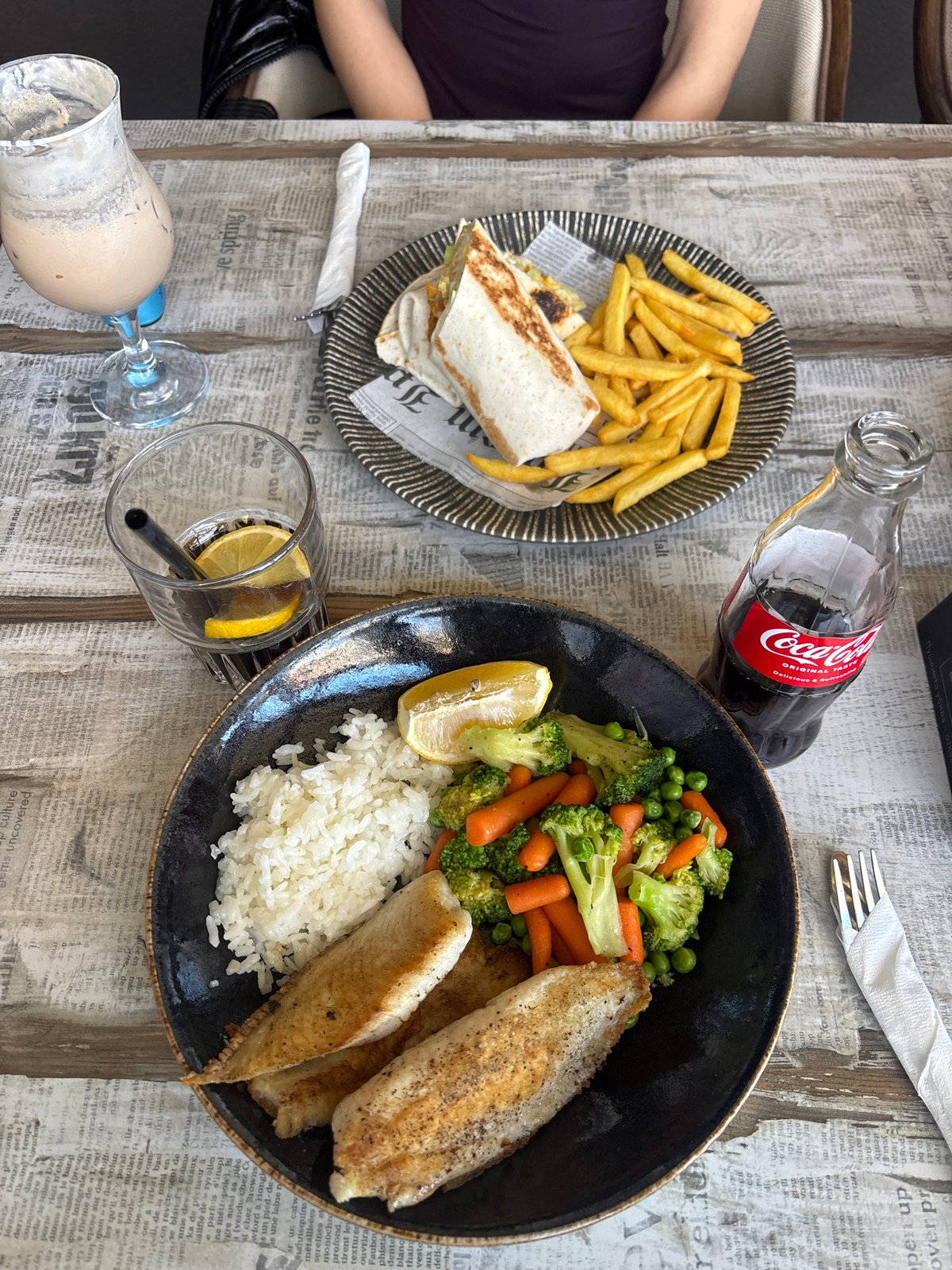 Fish dinner served at table in Plovdiv, Bulgaria
