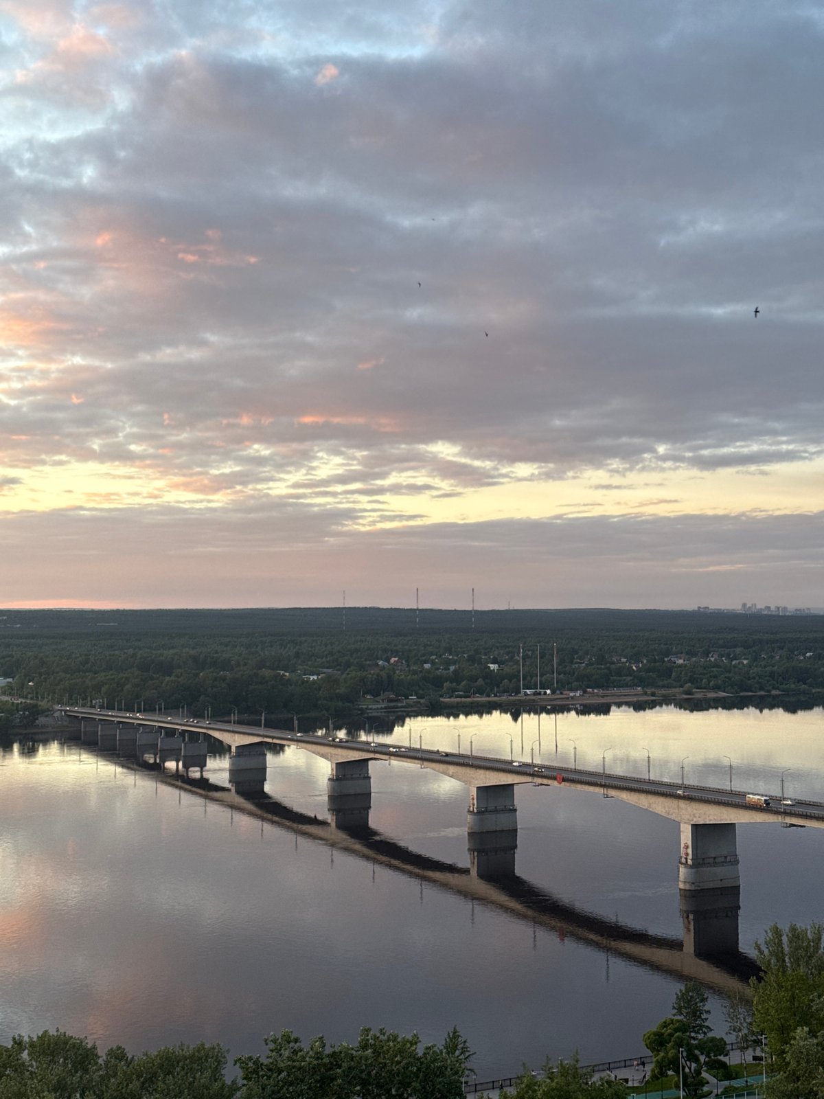 Evening scenes captured around Kama Bridge in Perm, Russia