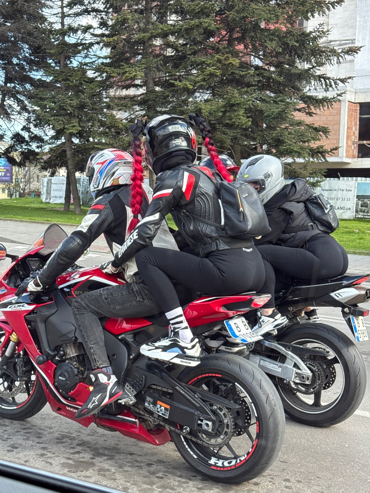 Motorcyclists gather with parked bikes in Varna, Bulgaria