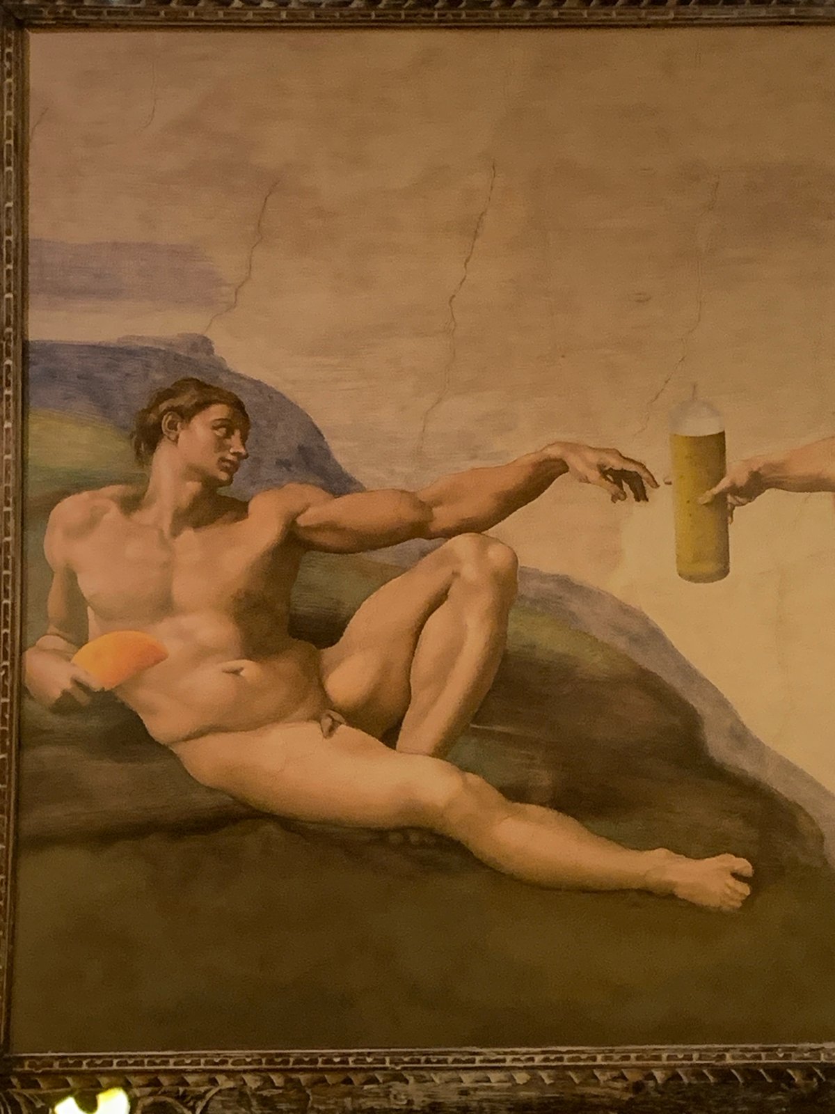 Modern parody of Michelangelo's Creation spotted in Barcelona