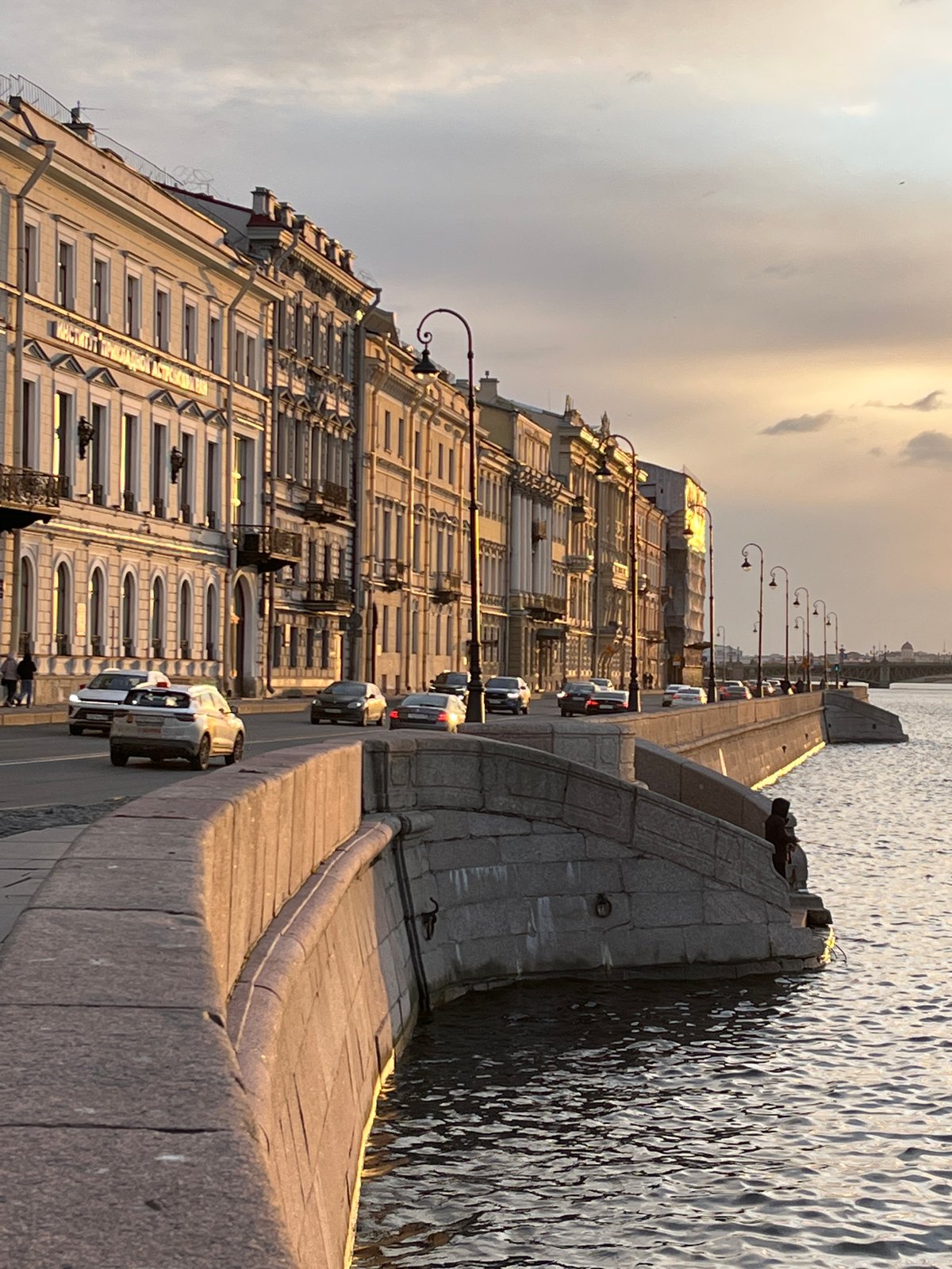 Sunset views captured along Saint Petersburg's Neva River waterfront