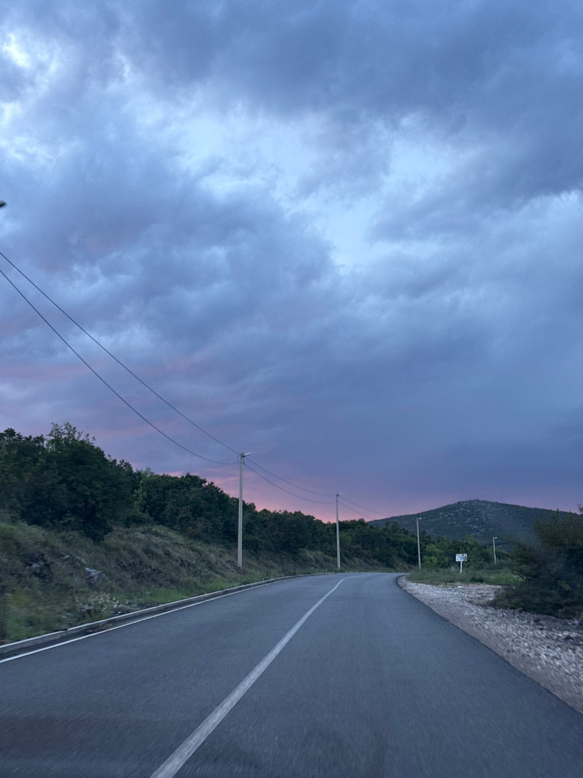 Twilight road scene documented in Montenegro mountains