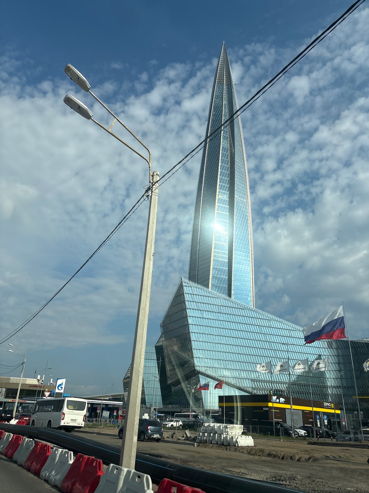 Lakhta Center's twisted glass tower under Saint Petersburg skies