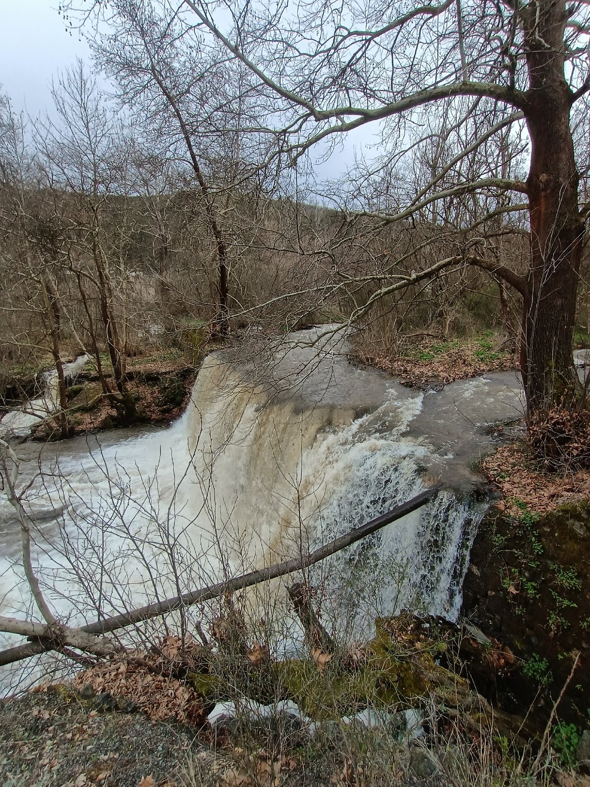 Spring waterfall documented in Parvenets, Bulgaria shows muddy conditions