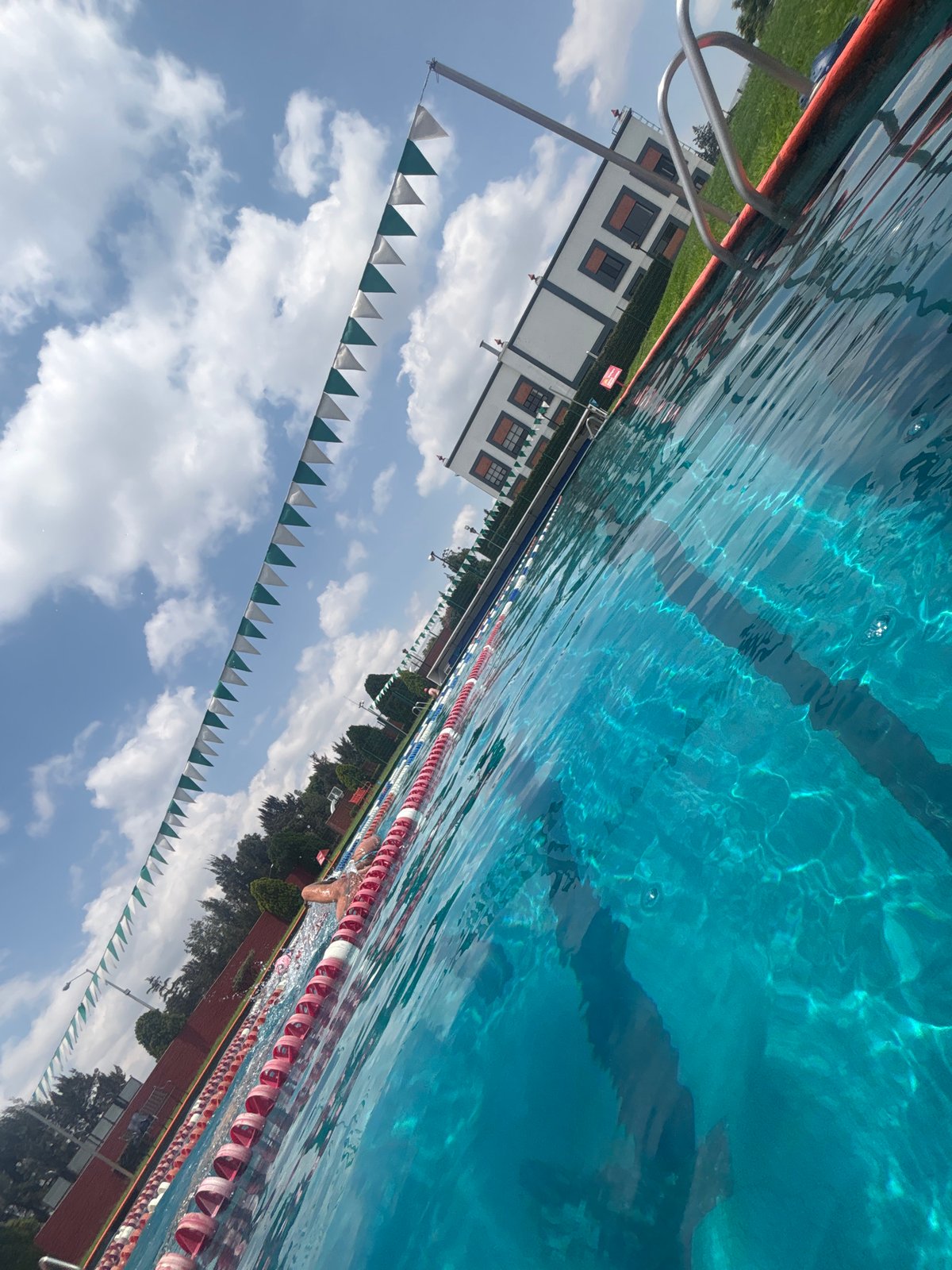 Poolside and underwater views at UDLAP's outdoor natatorium