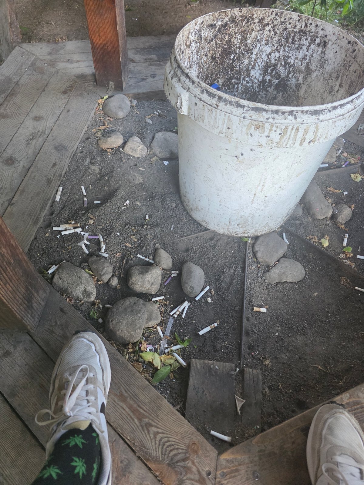 Container and beverage can spotted on wooden surfaces in Kazanlak
