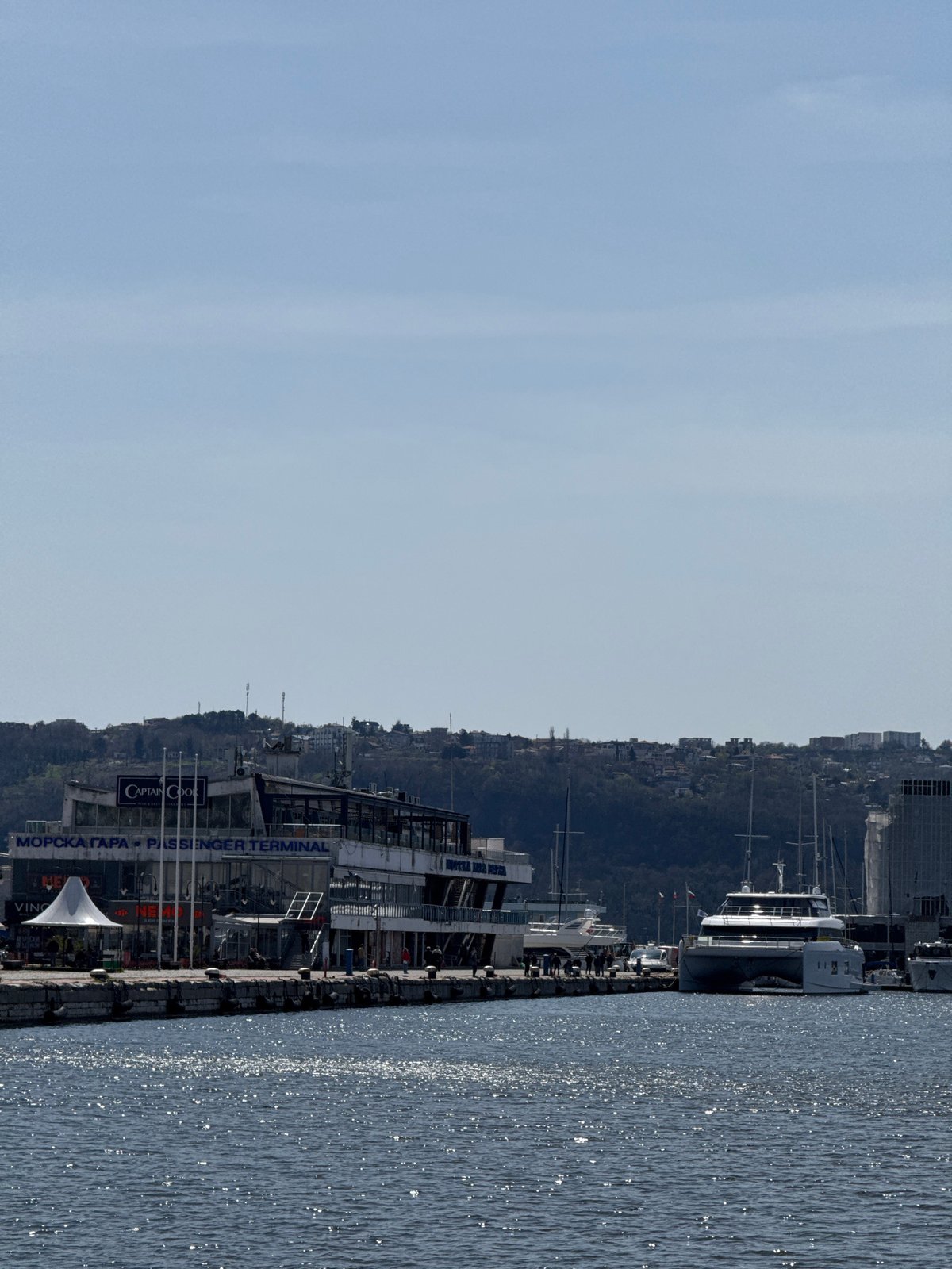 Morning harbor scenes documented in Varna, Bulgaria