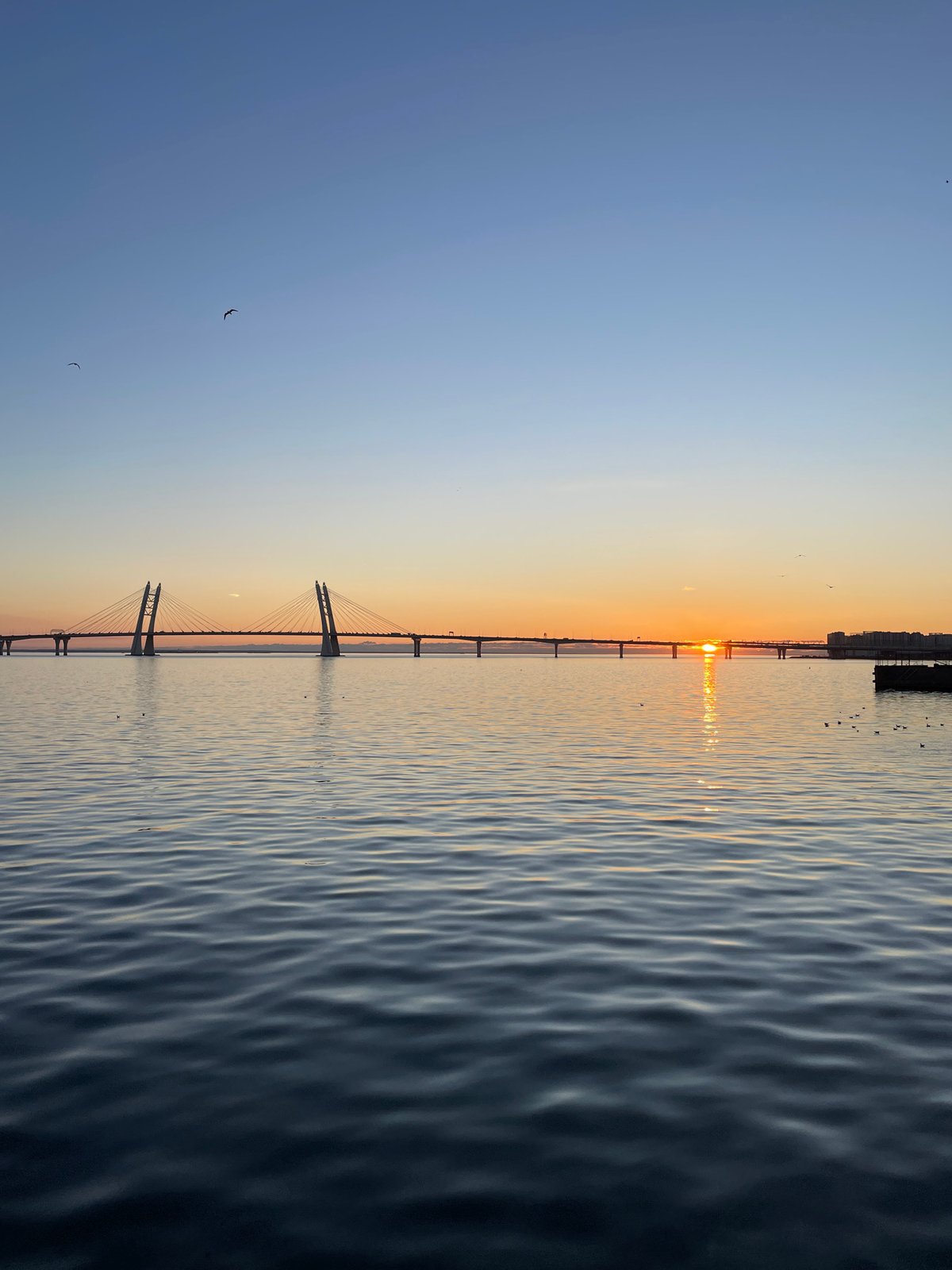 Saint Petersburg waterfront sunset draws witnesses along Gulf of Finland