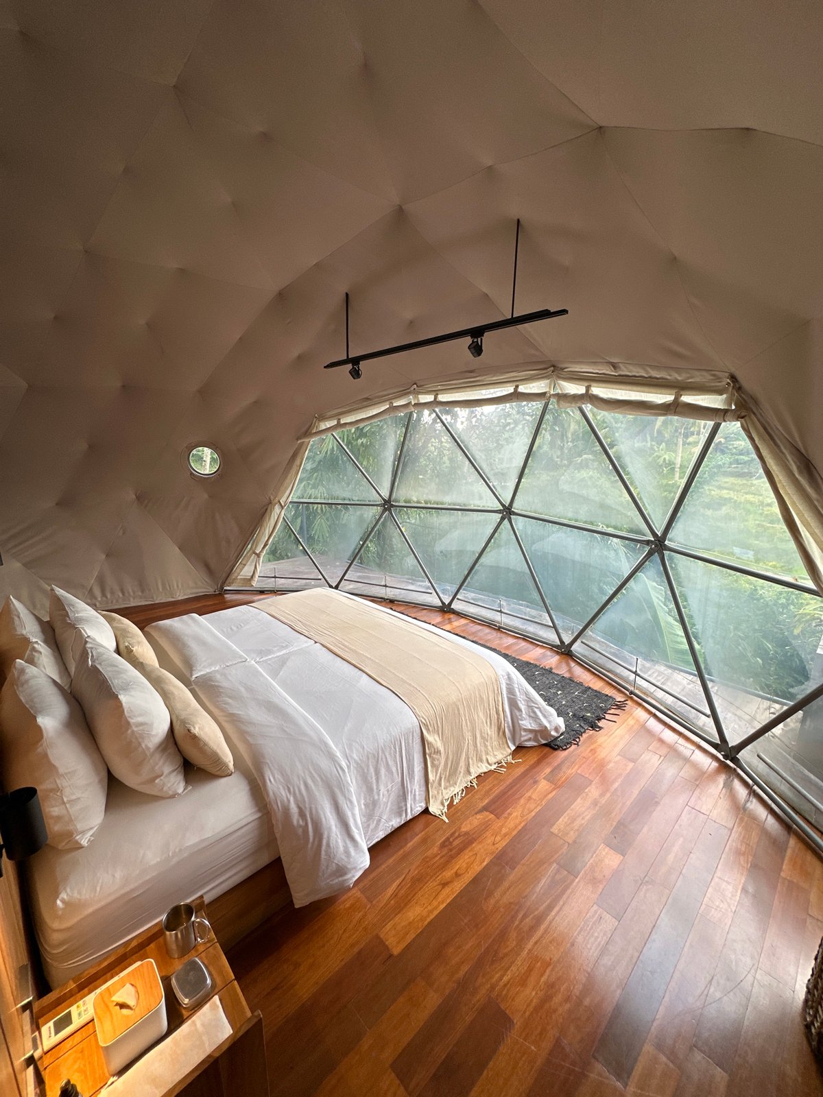 Geodesic glamping domes documented in tropical Licin, Indonesia