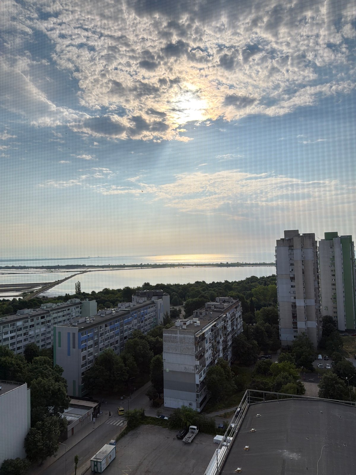 Aerial Burgas views paired with an indoor vanity snapshot
