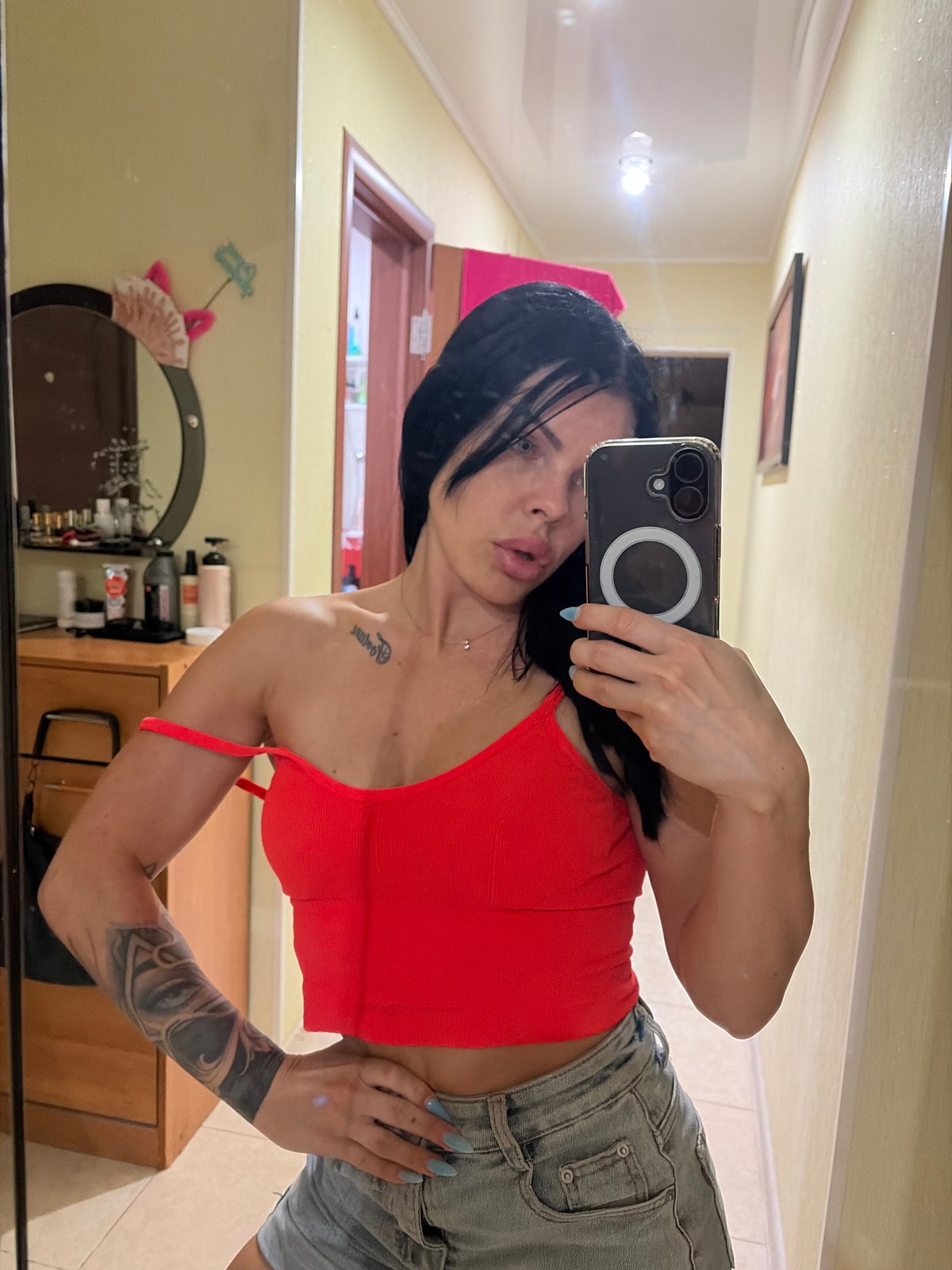 Mirror selfie session in an Ufa apartment, June 2026