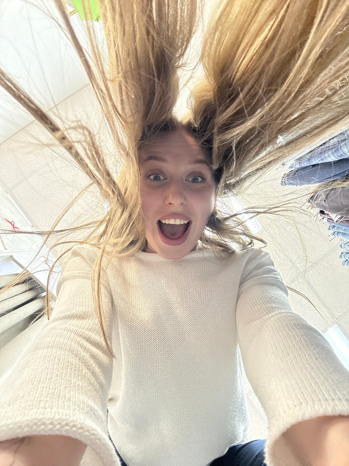 Selfie session documented in Chaikovsky clothing stores