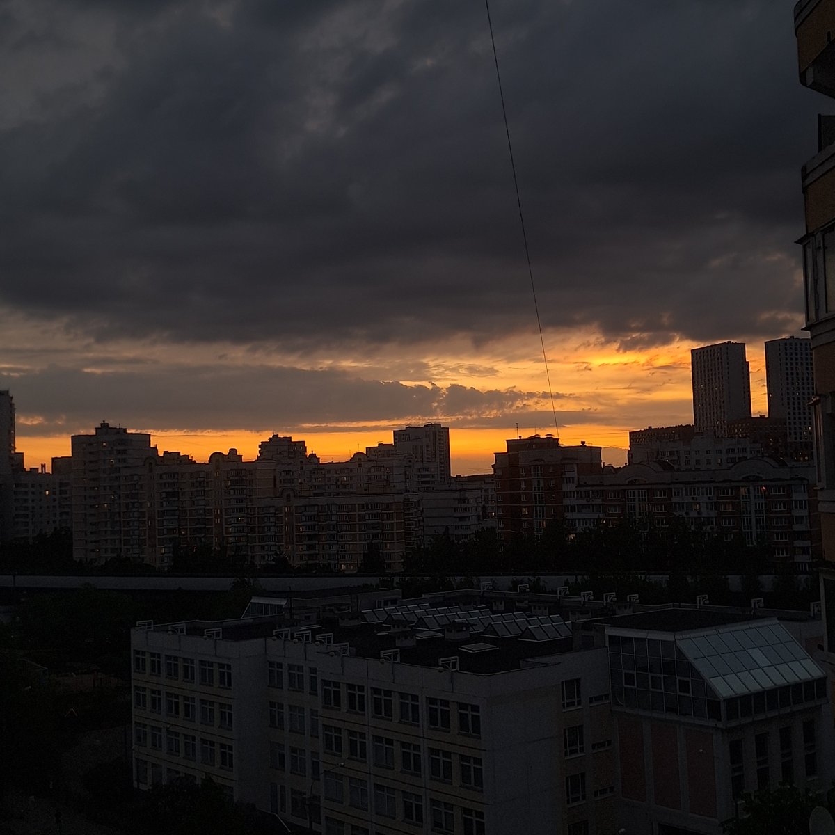 Moscow skyline photographed at sunset with dramatic storm clouds