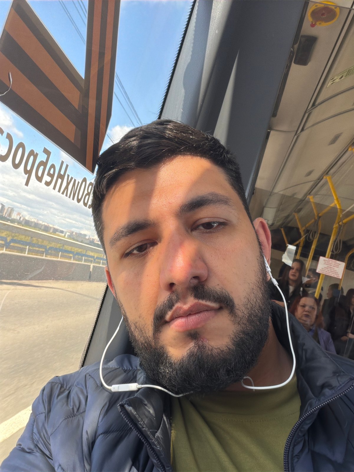 Commuter travels on public transport in Krasnoyarsk early morning