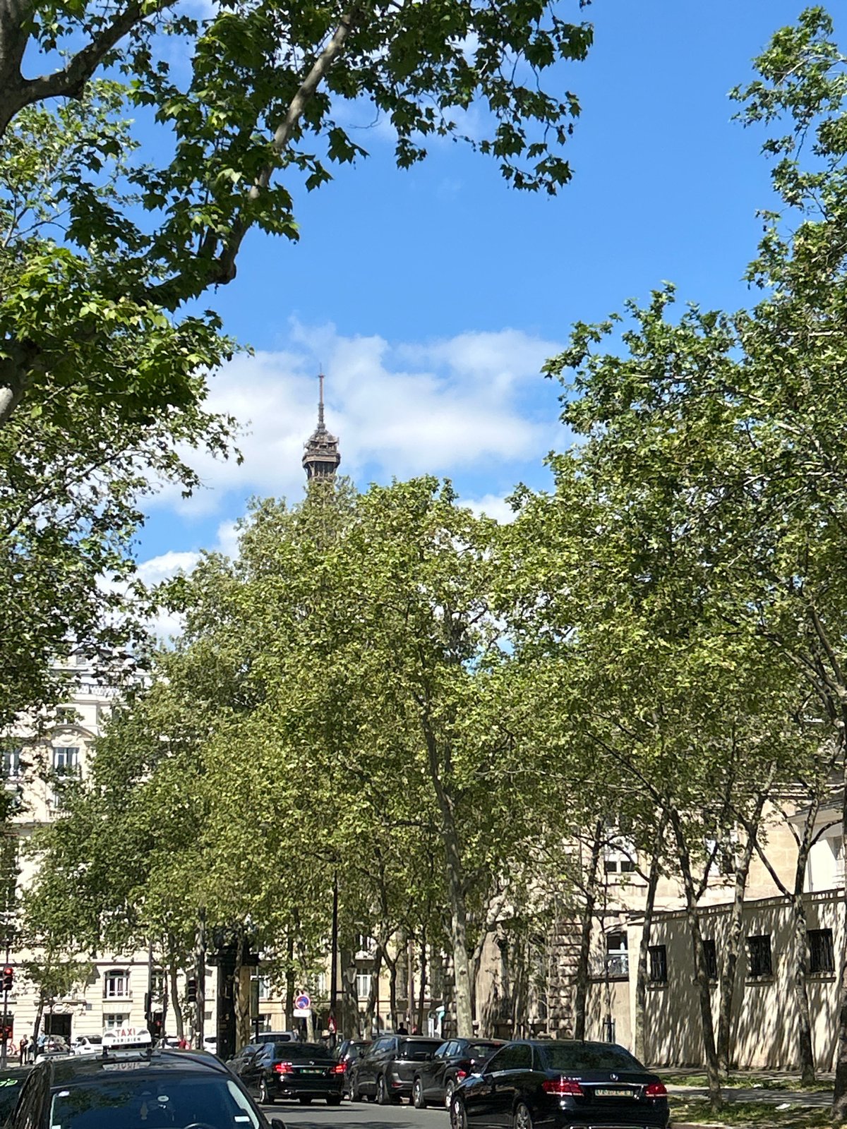 Sunny Paris street scenes captured near Eiffel Tower