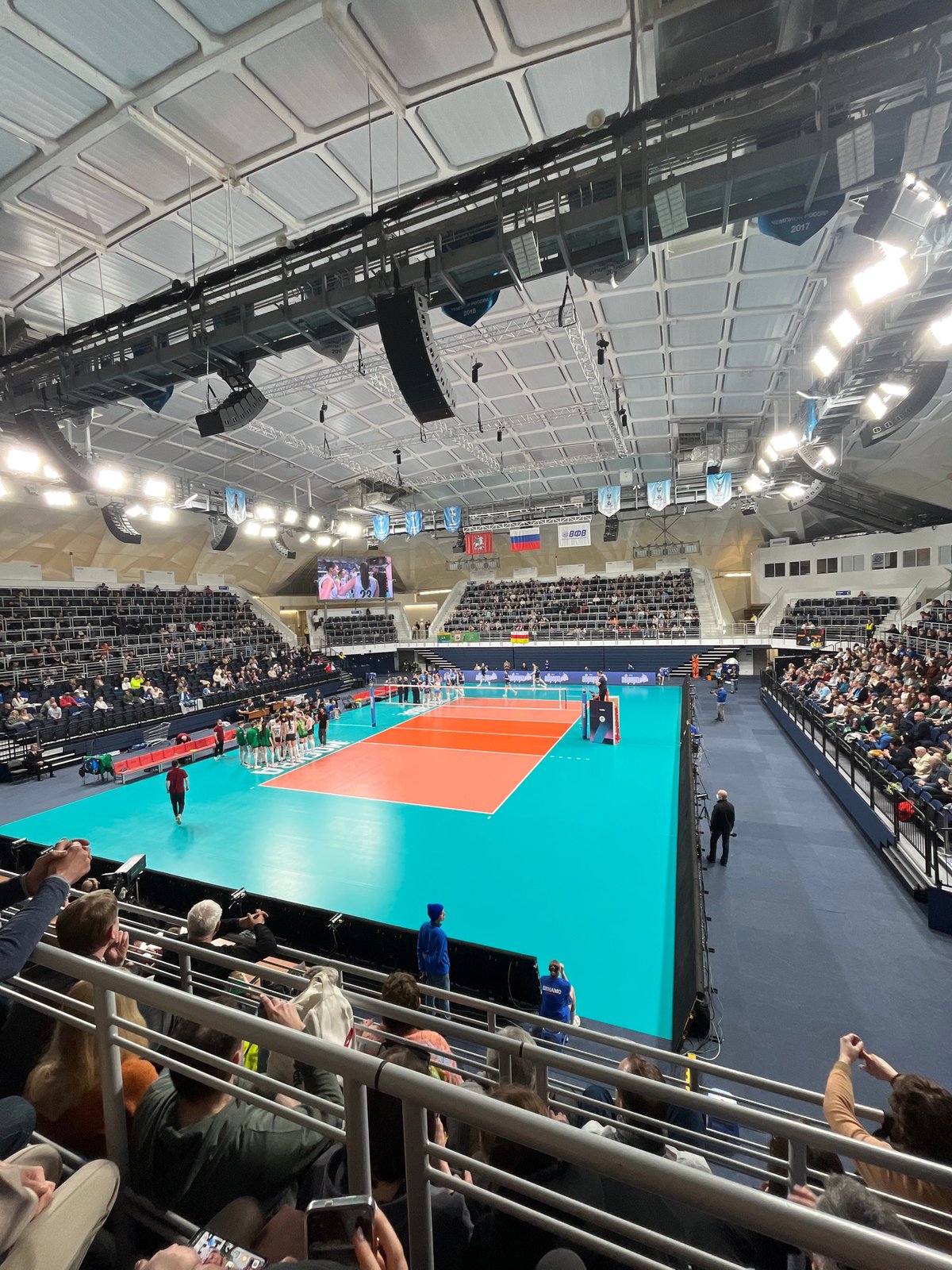 Volleyball match played between blue and red teams in Moscow