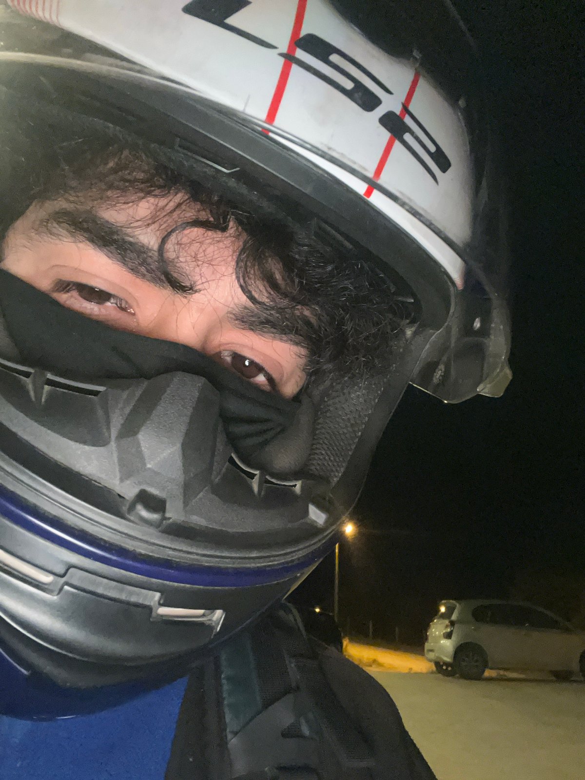 Motorcyclist photographed at night in Ushuaia, Argentina