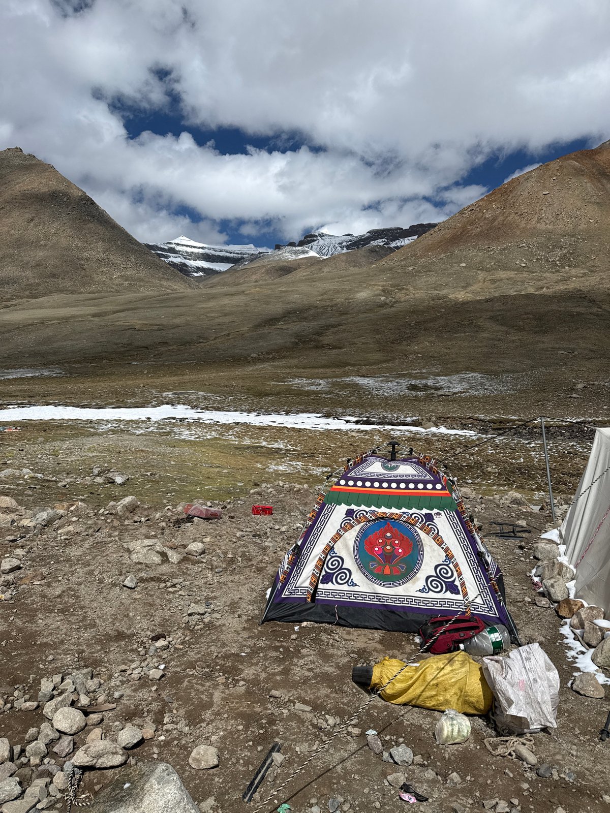 Mountain camp observed in high-altitude terrain near Parga, China