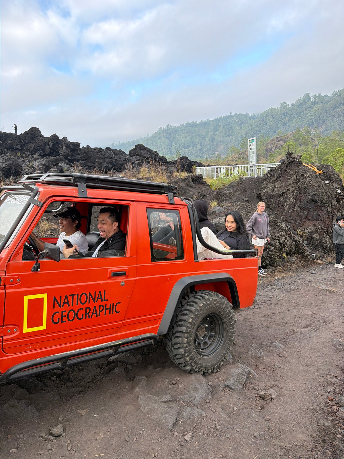 Exploring Kintamani's volcanic lava fields with National Geographic vehicles