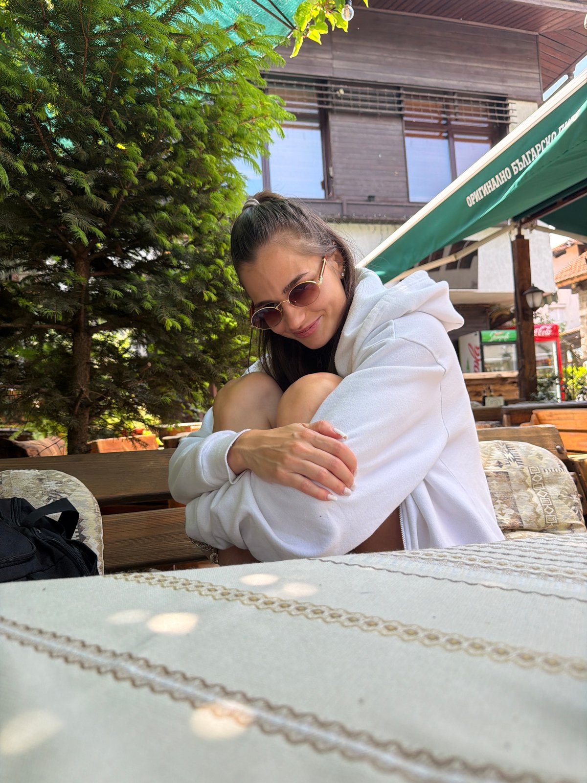 Couple documents casual cafe date and sightseeing in Bulgaria