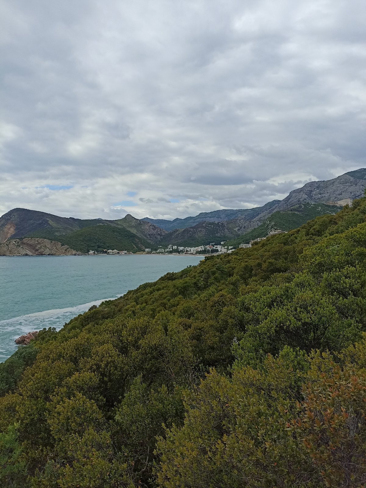 Coastal scenes documented near Čanj, Montenegro under cloudy conditions