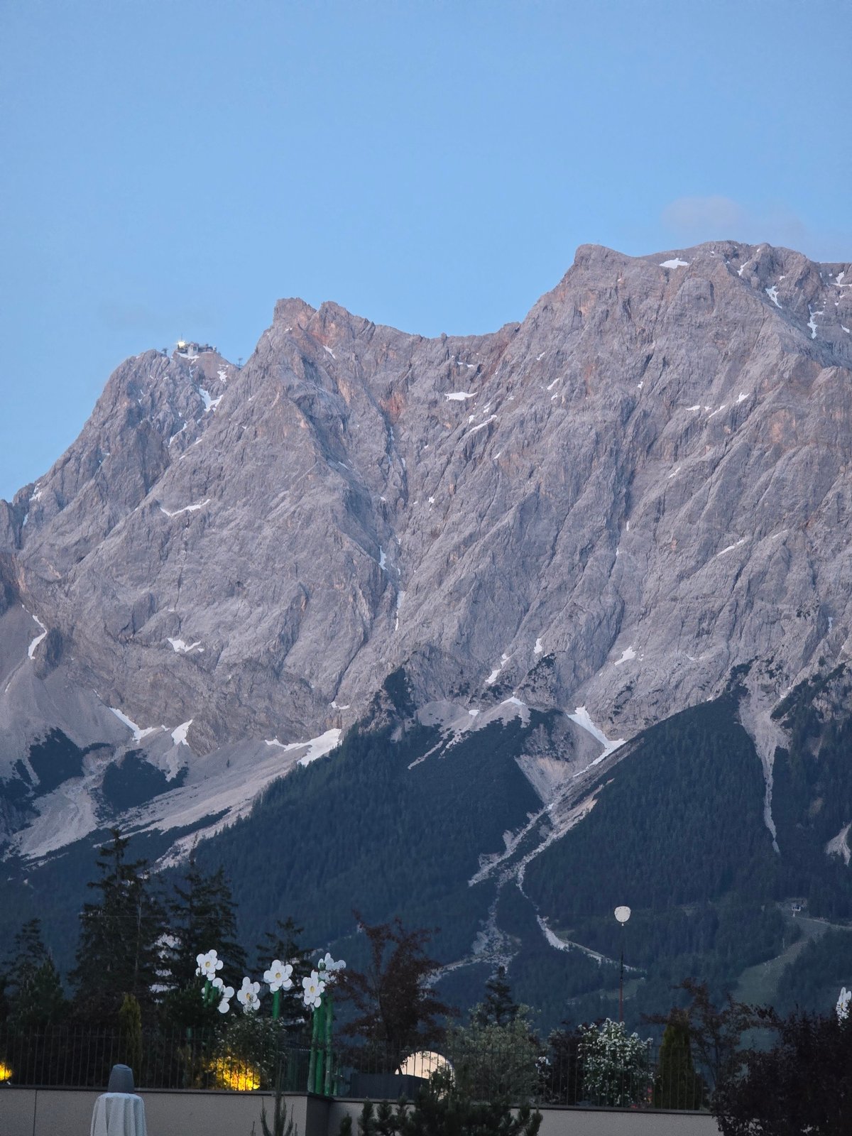 Evening mountain views captured from resort terrace in Austria