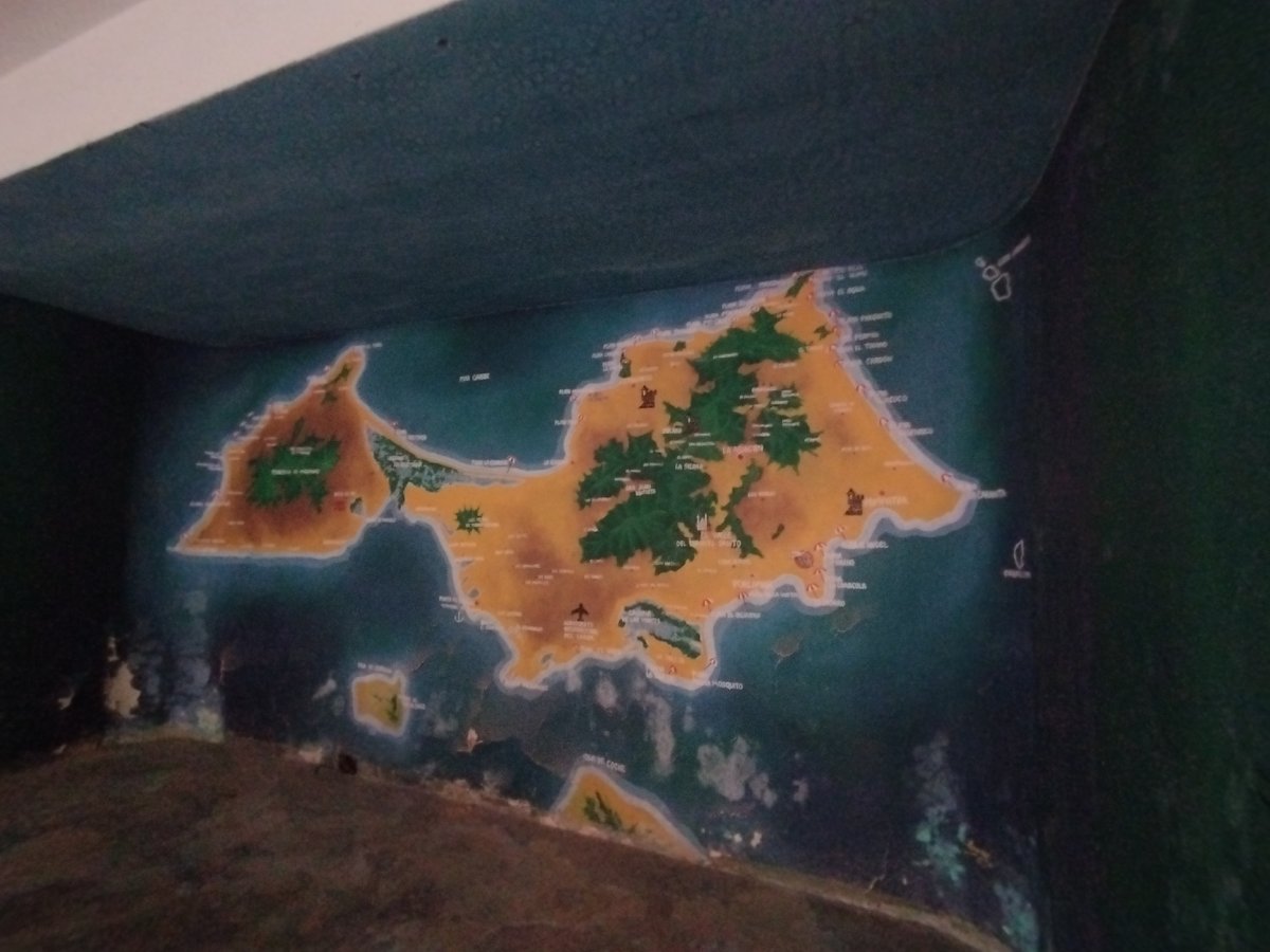 Painted island map observed on room walls
