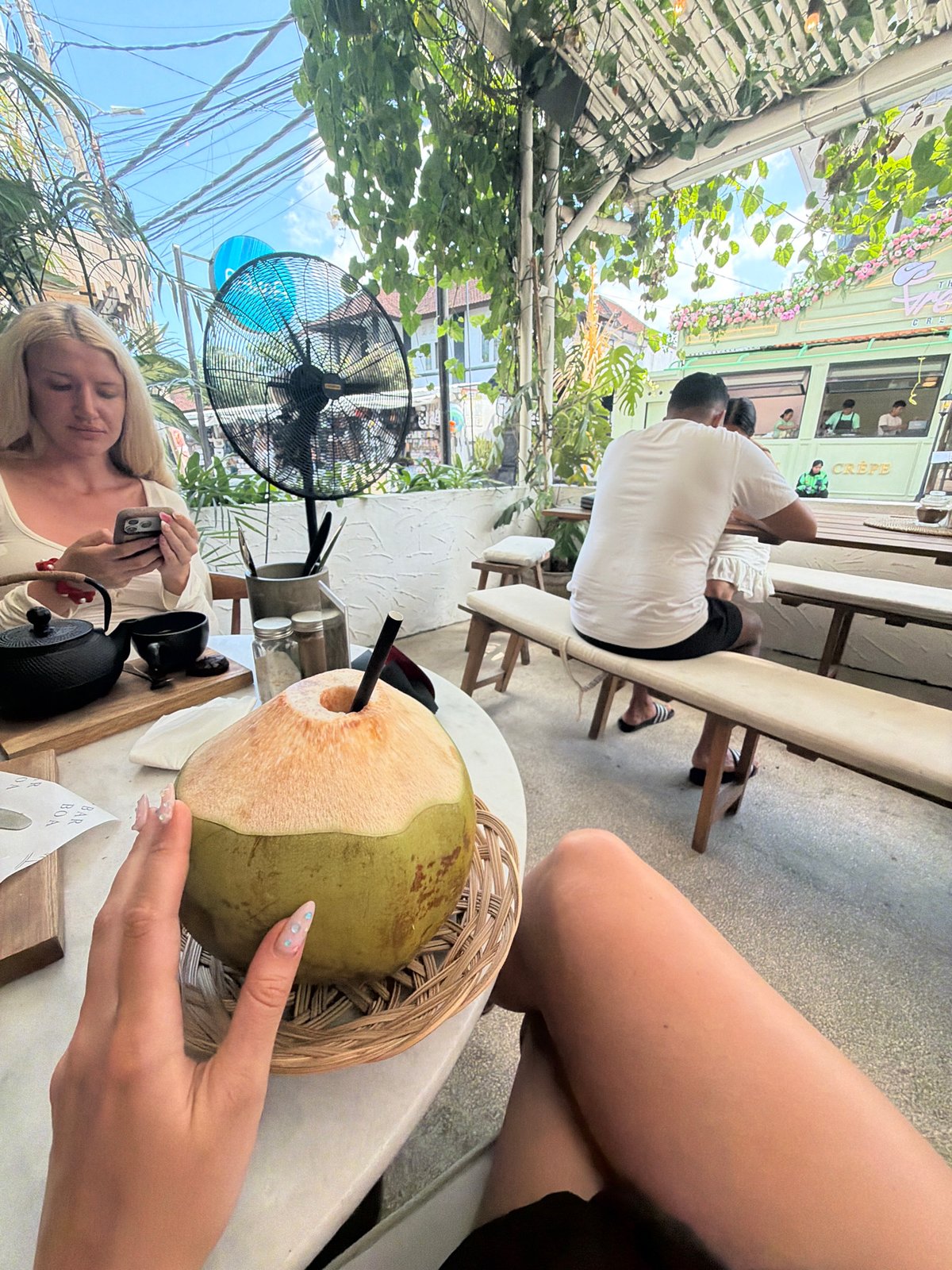 Coconut drinks at outdoor cafe in North Kuta