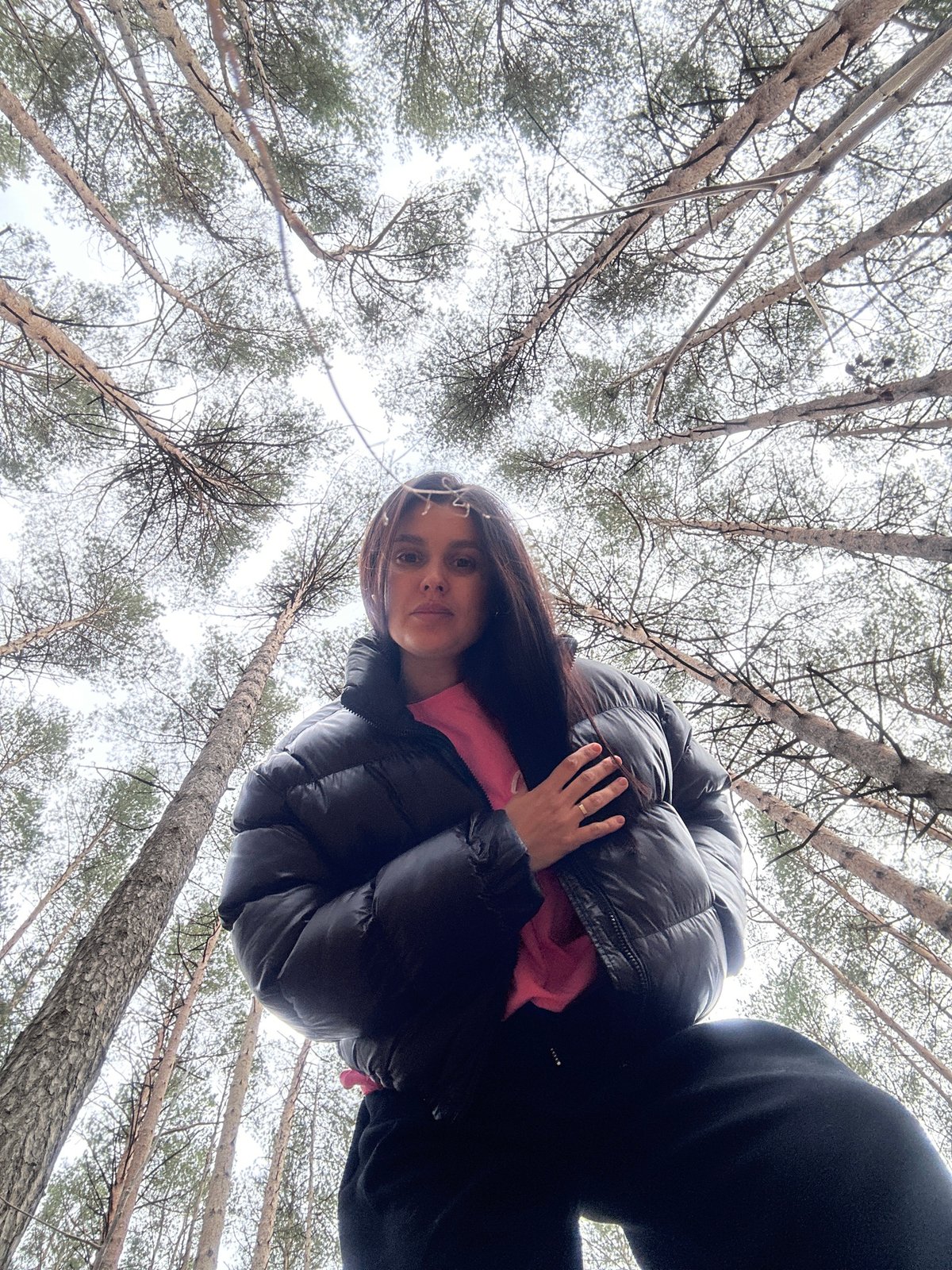 Woman photographed in pine forest near Chaikovsky, Russia