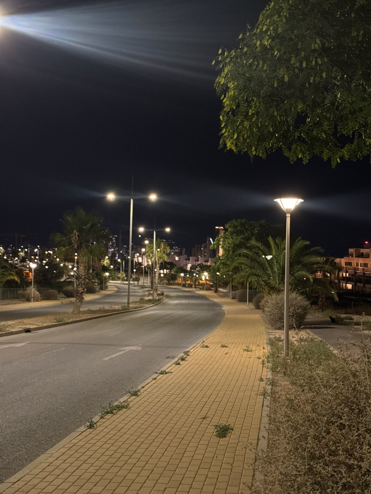 Nighttime streets and resort grounds in Finestrat, Spain