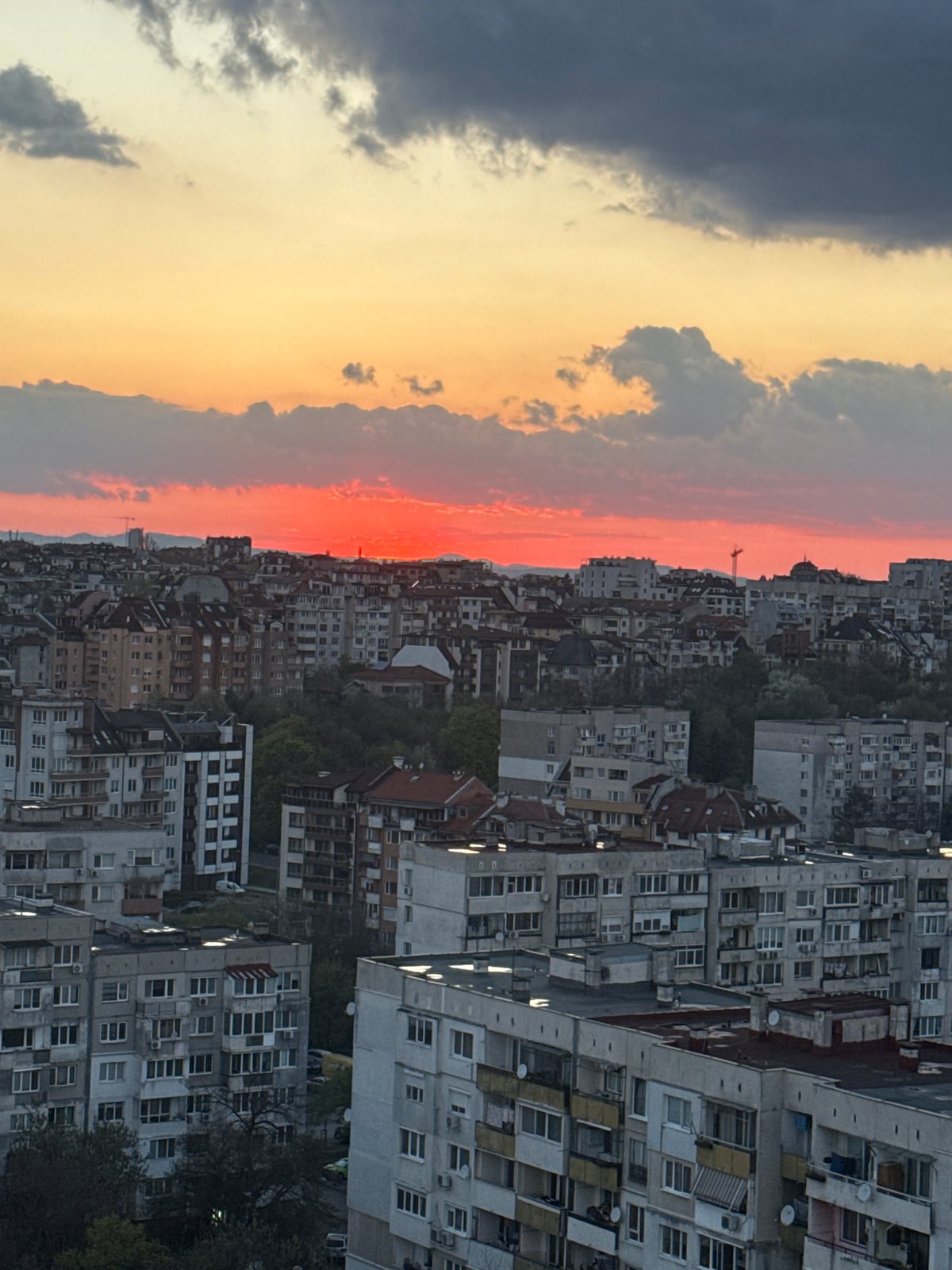 Sunset panorama captured over Sofia's urban landscape