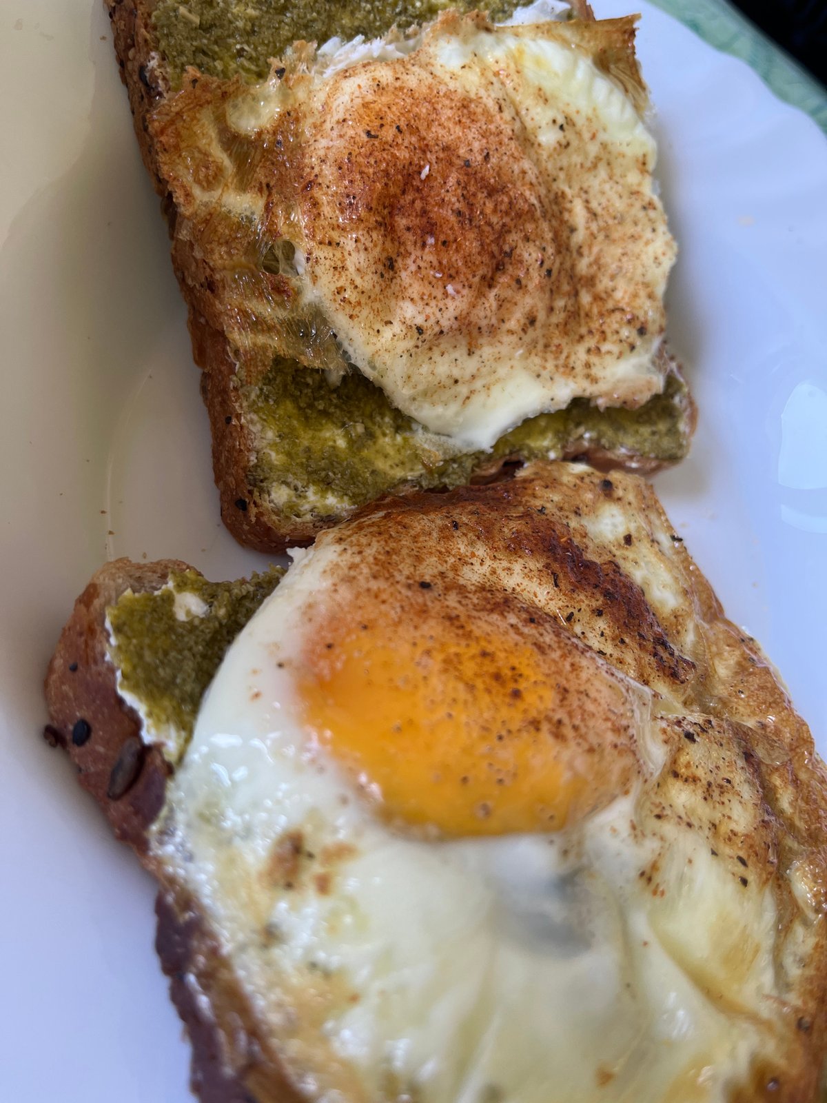 Morning breakfast routine documented with eggs, toast, coffee