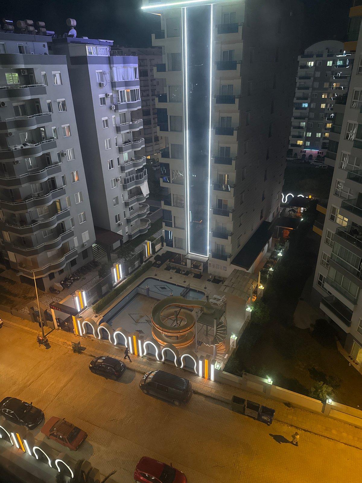 Nighttime city views and cat documented in 15-minute span