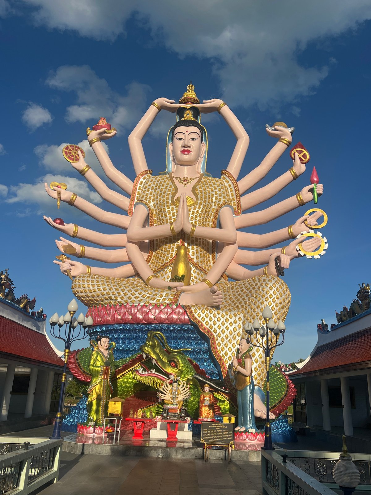 Ornate temple and deity statues at Wat Plai Laem, Koh Samui