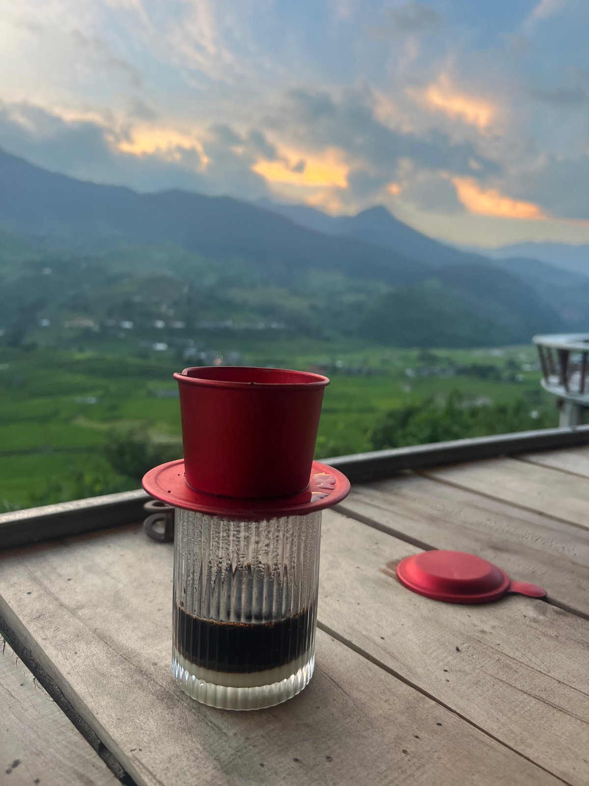 Coffee and terraced rice fields, Tu Le at golden hour
