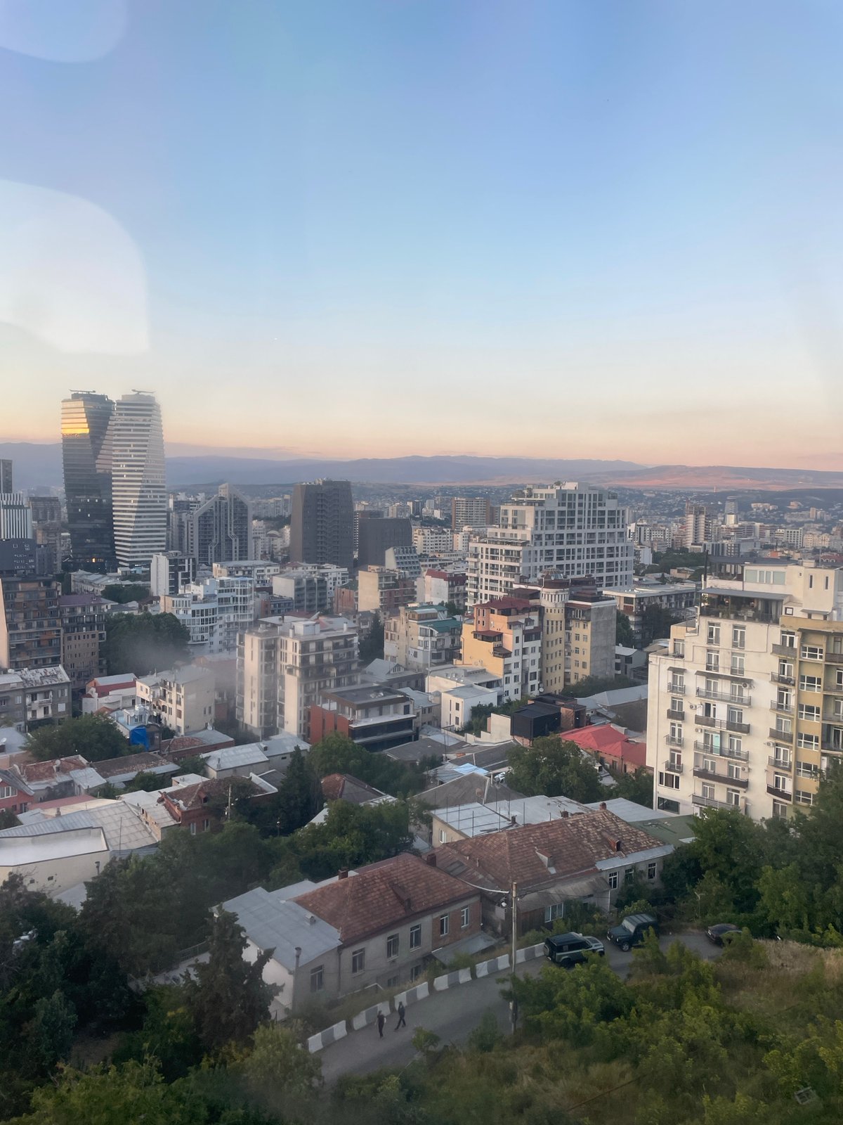 Tbilisi at dusk, from cable car to city overlook