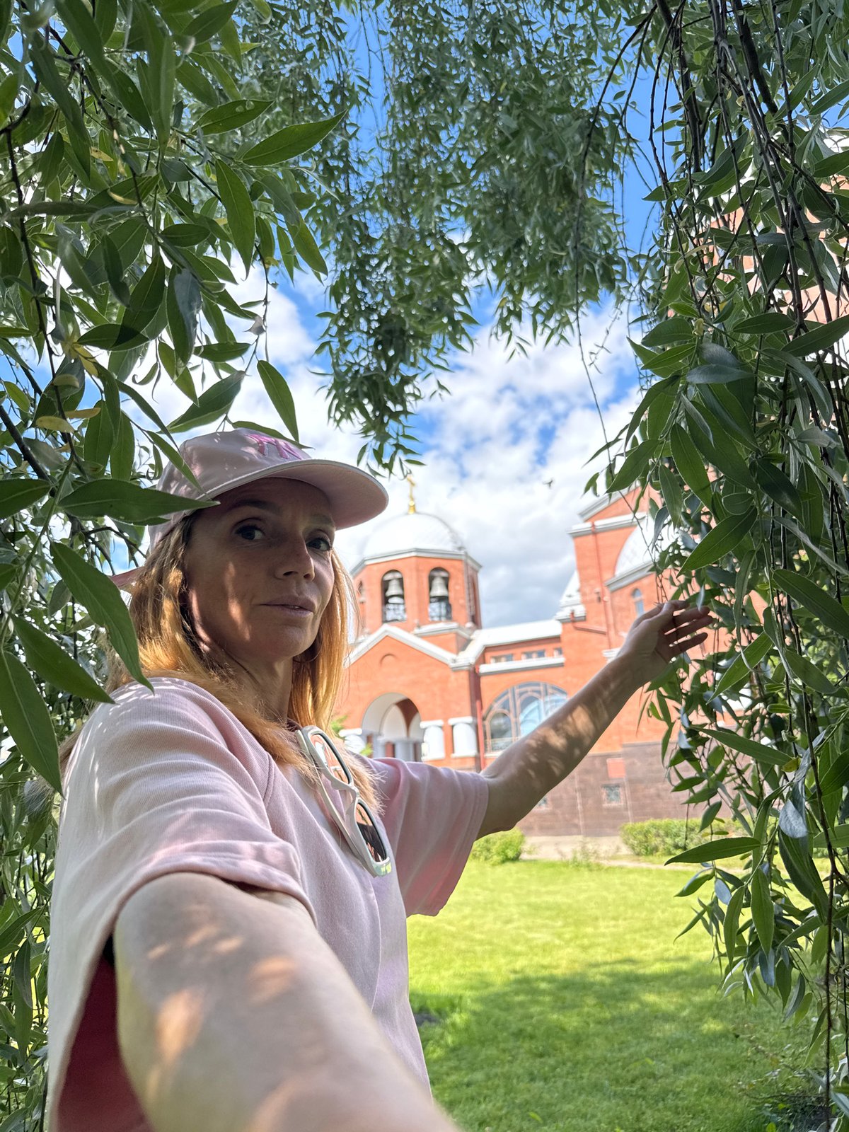 Selfies and wildflowers at a Saint Petersburg Orthodox church