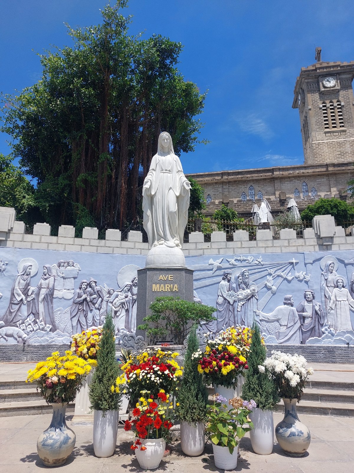 Nha Trang Cathedral and street life on a sunny morning