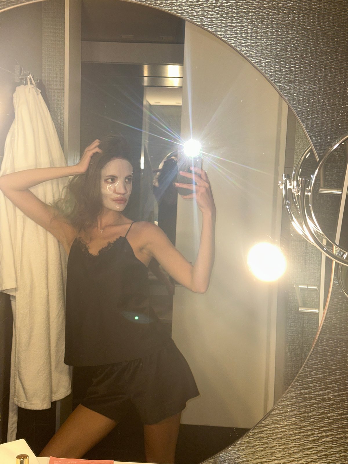 Hotel skincare night in Tel Aviv with sheet mask selfies
