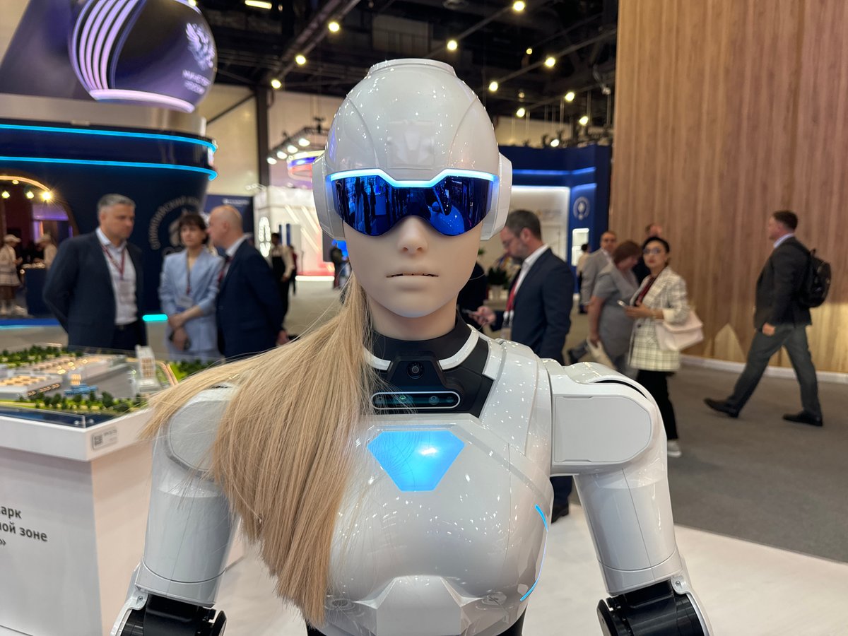 Humanoid robots showcased at early morning exhibition in Shushary
