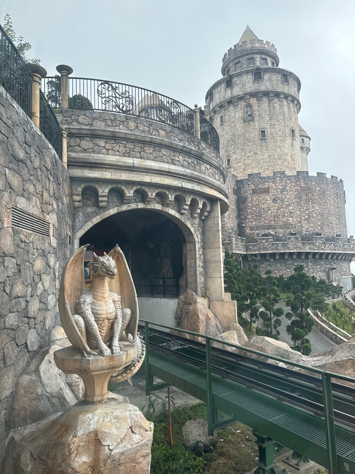 Architectural documentation captures stone castle and glass dome in Vietnam